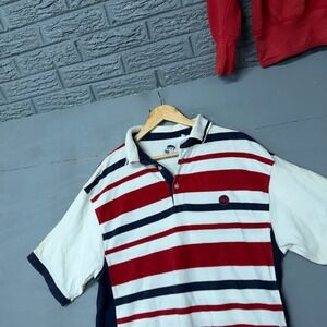 Vintage Mecca USA Striped Polo Shirt Mens Medium Red White Navy Blue 90s Hip Hop